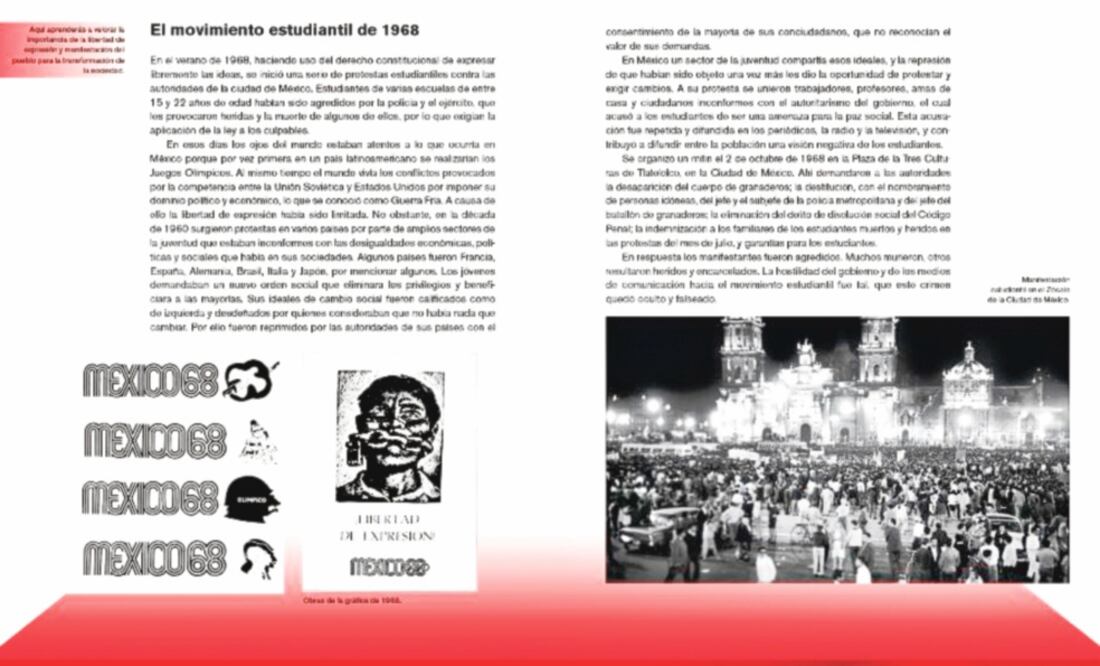 En los libros de texto de Historia de primaria, en el apartado del movimiento estudiantil de 1968, se omite el término “matanza”. (ESPECIAL)