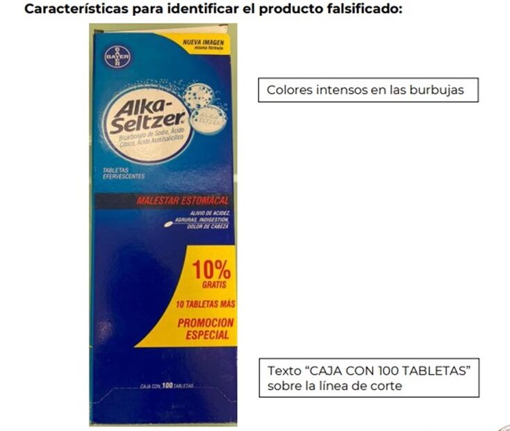 Tabletas Alka-Seltzer falsas. Foto: Cofepris