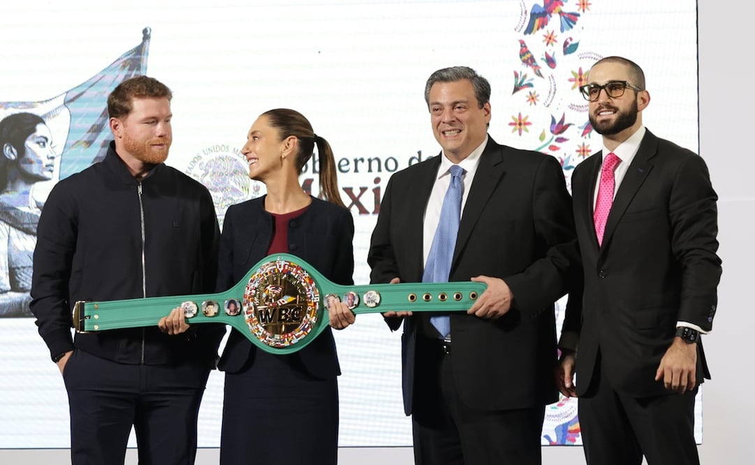 "Canelo" Álvarez y Claudia Sheinbaum en La Mañanera del Pueblo. Foto: Carlos Mejía / EL UNIVERSAL