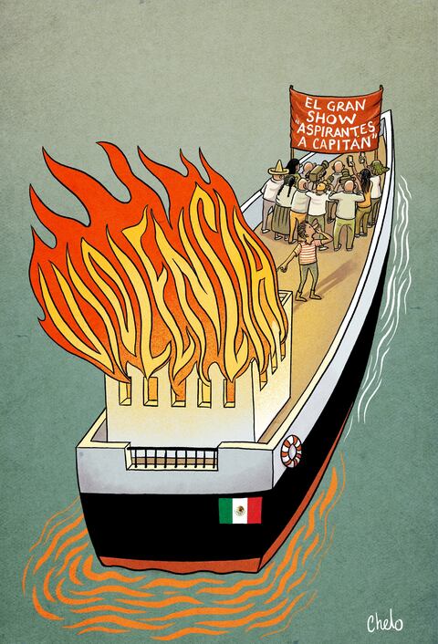 Fuego a bordo. Foto: Cartón de CHELO