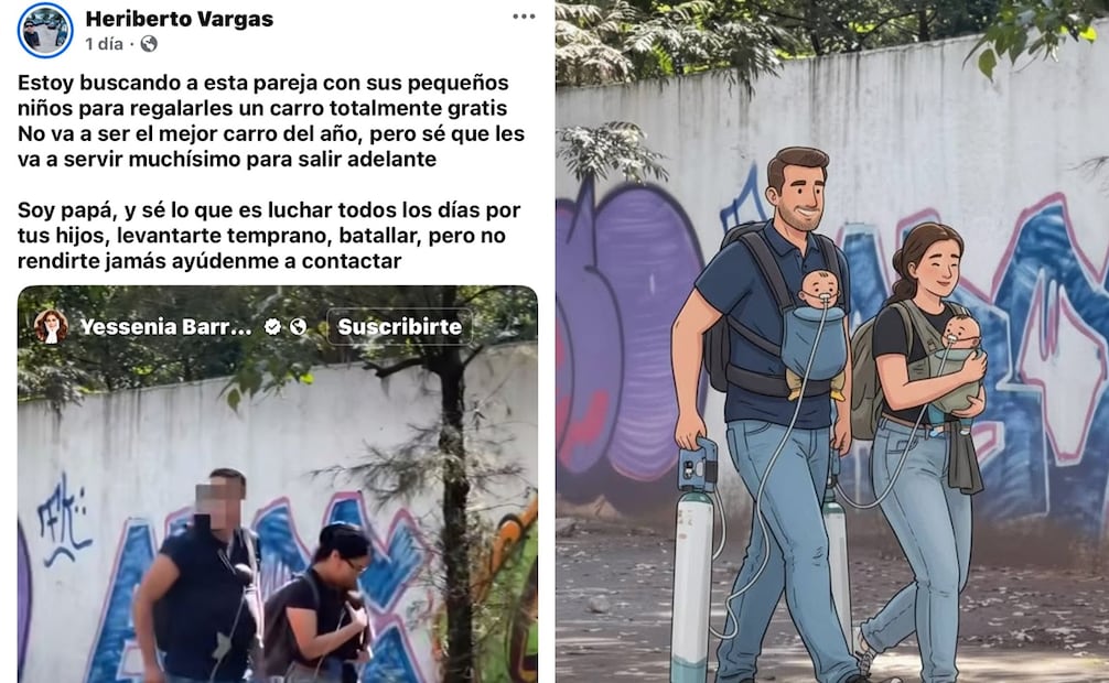 Empresario busca a padres captados en la CDMX caminando con bebés y un tanque de oxígeno. Foto: Captura de pantalla y redes sociales