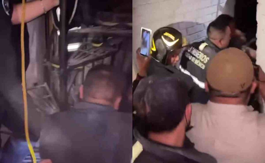 Rescatan a hombre atorado en dos muros. Foto: Captura de video
