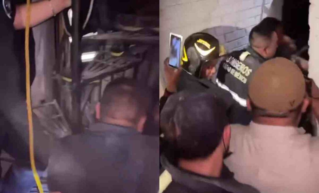 Rescatan a hombre atorado en dos muros. Foto: Captura de video