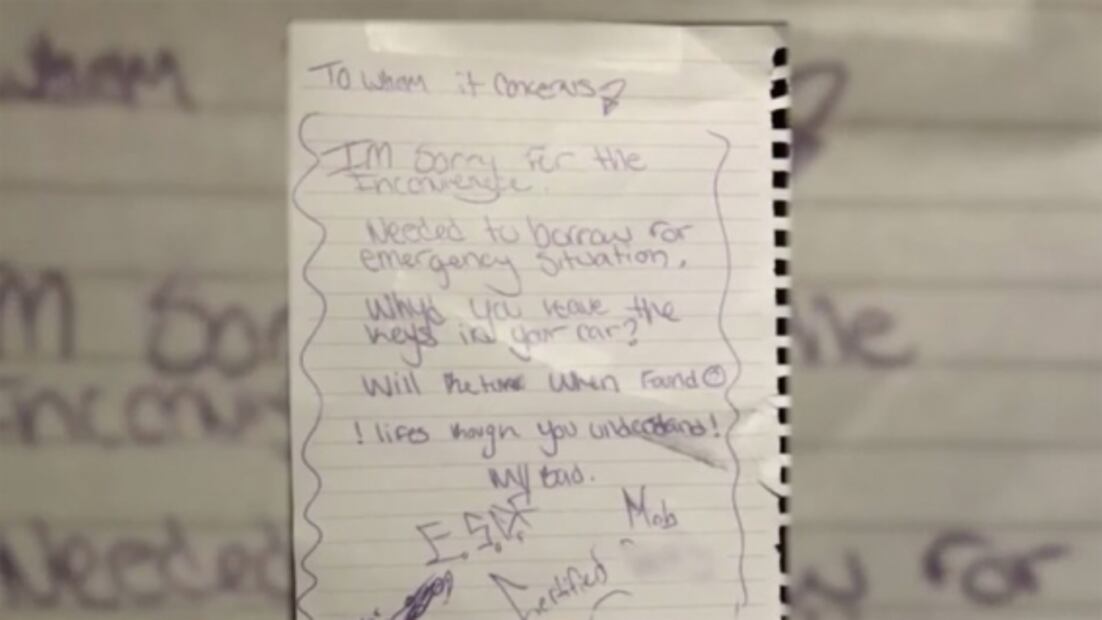 Con nota, ladrón se "disculpa" por robar auto 