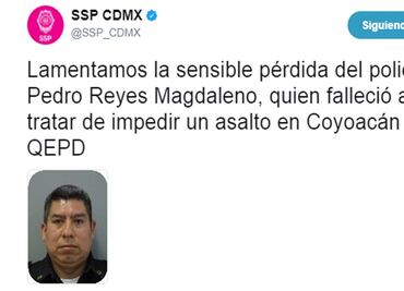 Muere policía que frustró asalto a oficinas de CFE en Coyoacán