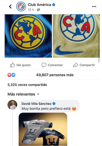 David Villa elogia la camiseta de Pumas