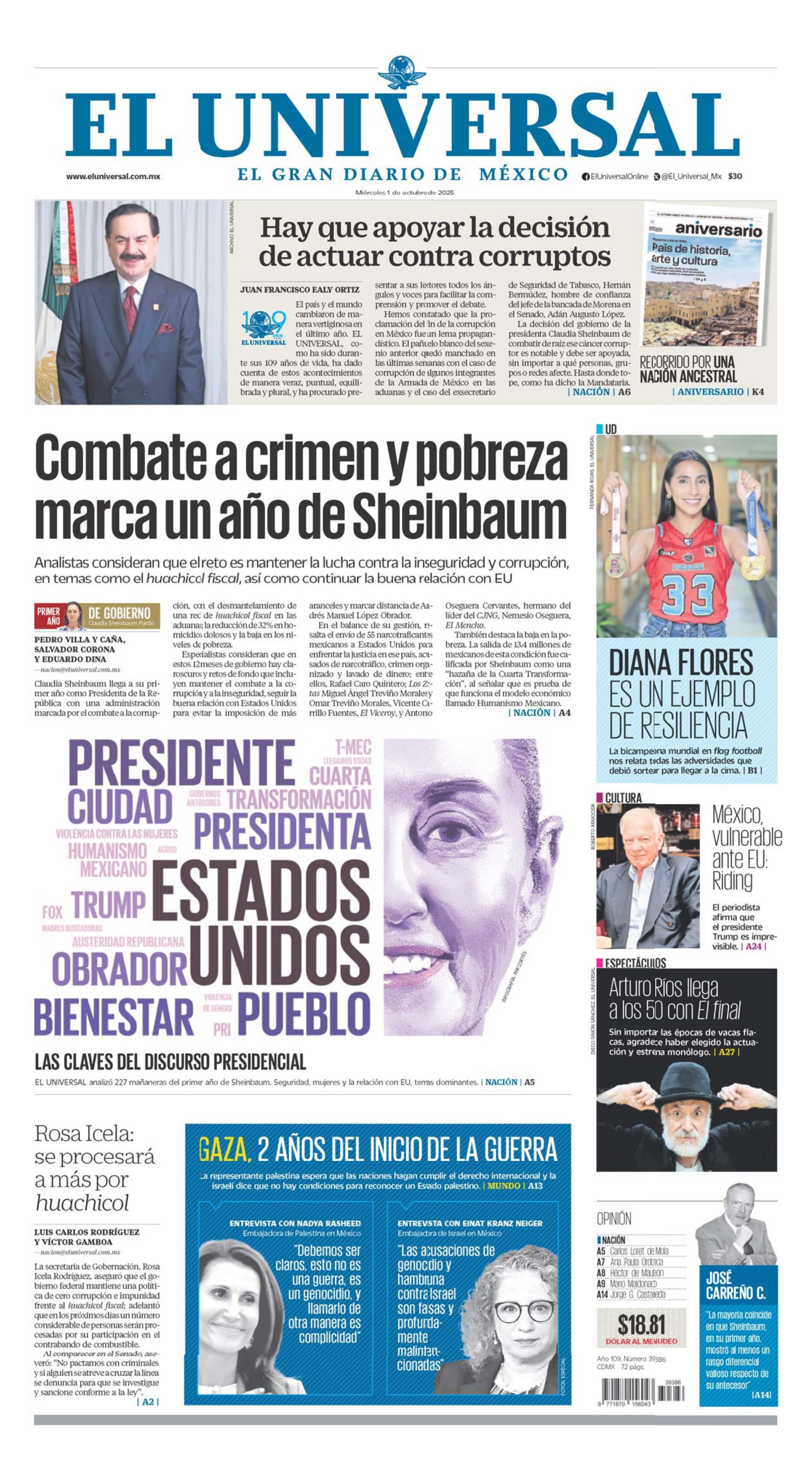 Portada impresa del 1 de octubre del 2025