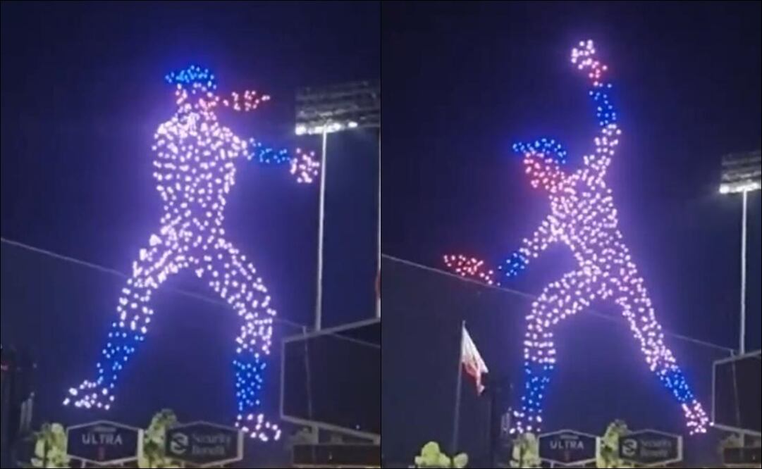 Fernando Valenzuela recibió un impresionante homenaje con cientos de drones / FOTO: ESPECIAL
