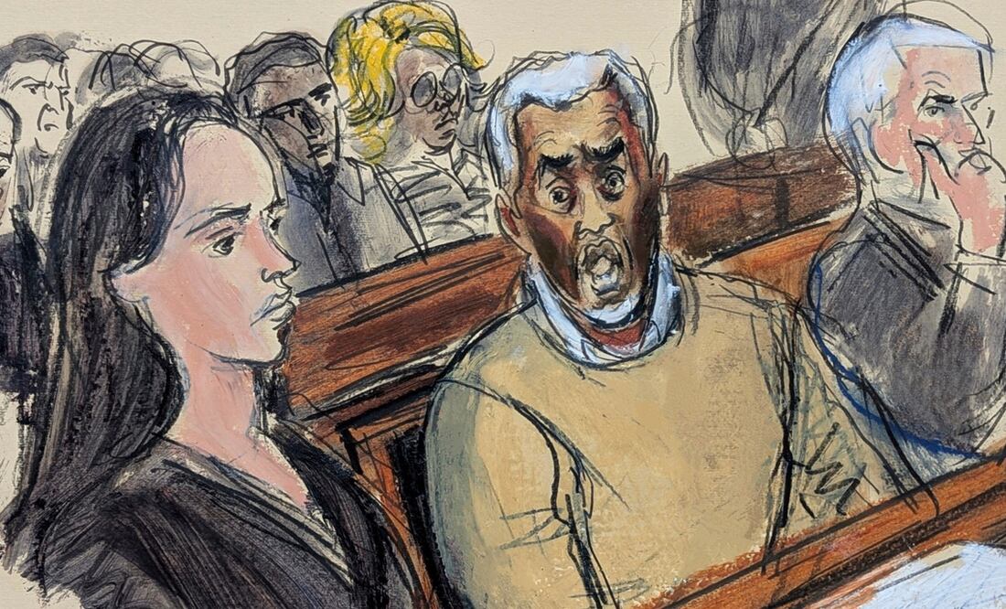 Sean "Diddy" Combs, en el centro, reacciona después de que se le negara la libertad bajo fianza por delitos relacionados con la prostitución, el 2 de julio de 2025, en el tribunal federal de Manhattan en Nueva York. Foto: Elizabeth Williams via AP, archivo.