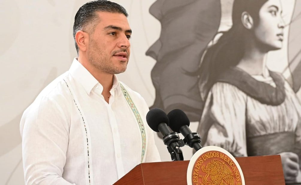 Secretario de Seguridad y Protección Ciudadana, Omar García Harfuch durante conferencia de la presidenta Claudia Sheinbaum en Sinaloa (25/02/2026). Foto: Presidencia