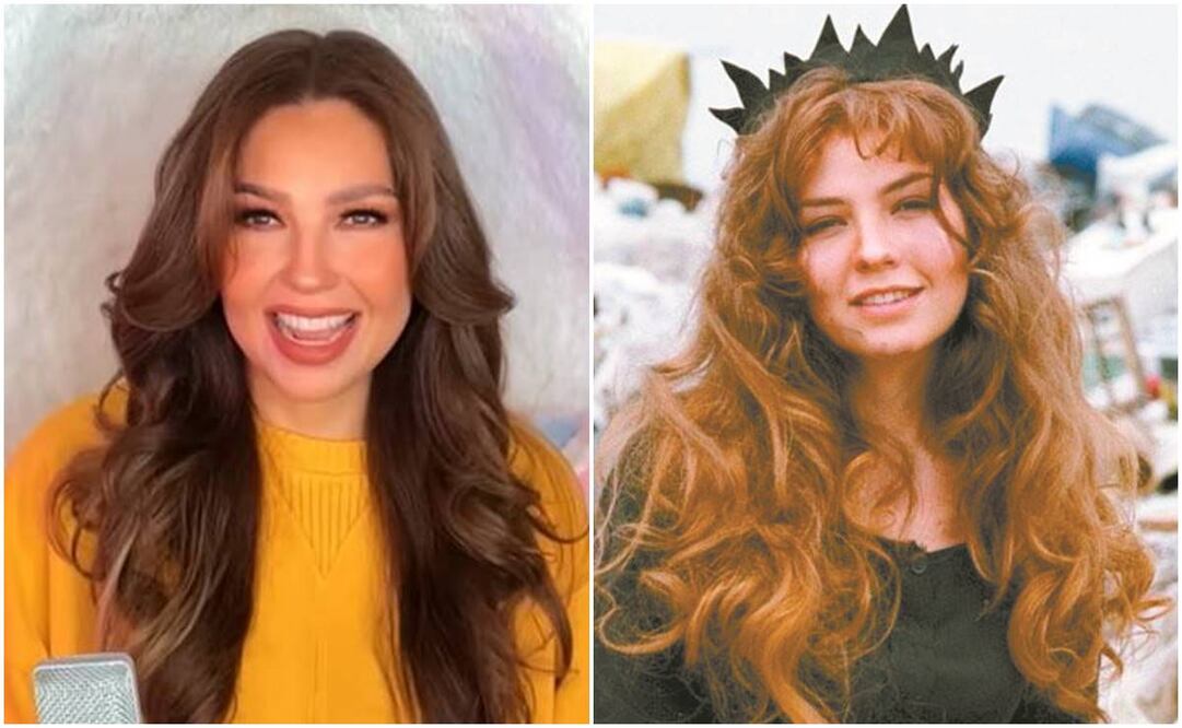 Thalía y su personaje de María la del barrio. Captura/Archivo.
