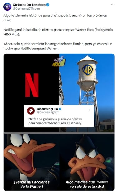 Los mejores memes de la compra de Warner Bros Discovery por parte de Netflix; así reaccionaron en X. Fuente: X