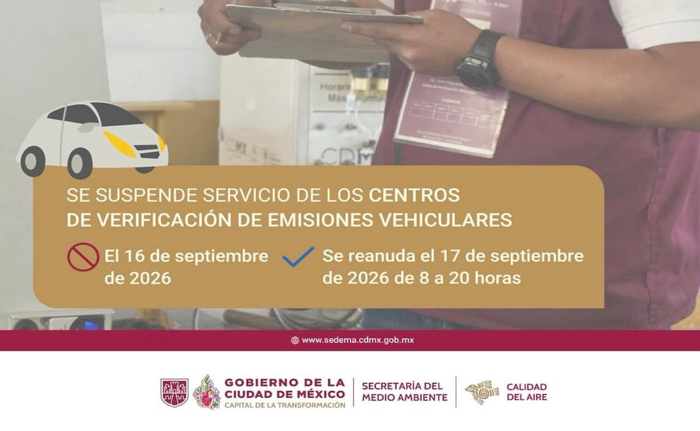 La Sedema informó que los verificentros no operarán el 16 de septiembre. Foto: Sedema