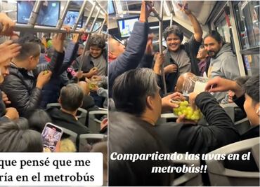 Pasajeros del Metrobús celebran Año Nuevo 2025 compartiendo uvas en plena hora pico; video se viraliza