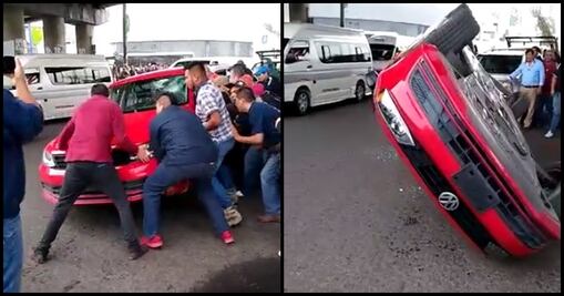 Taxistas destruyen Uber en Morelia, Michoacán