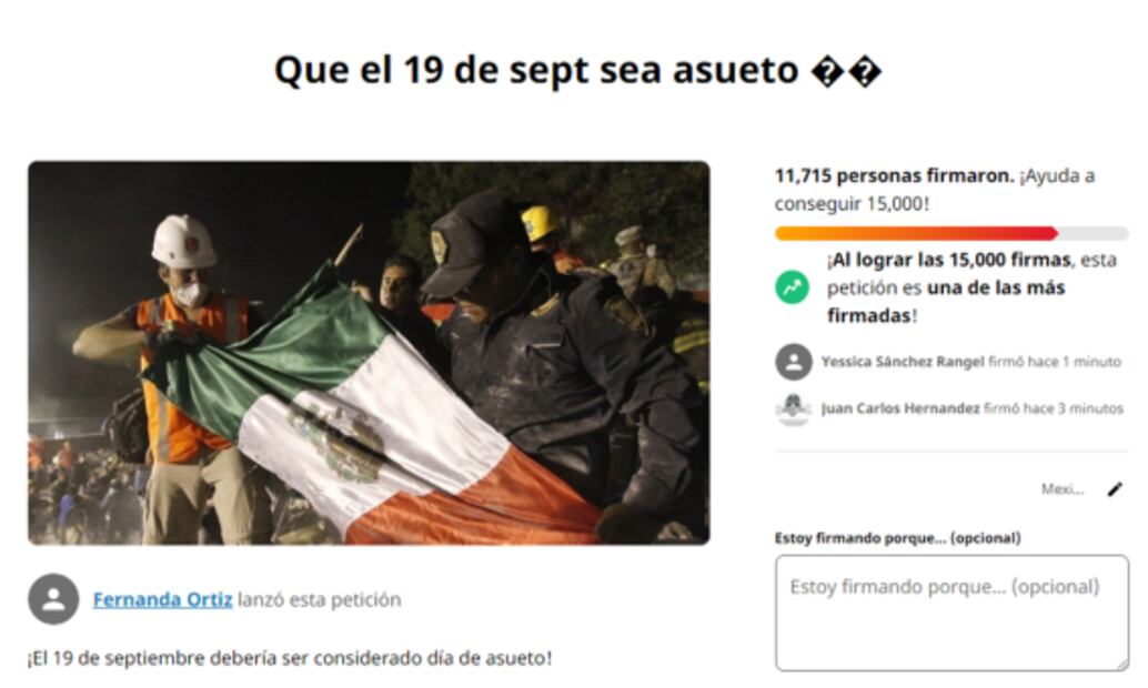 ¿Día de asueto cada 19 de septiembre? Más de 11 mil personas firman petición