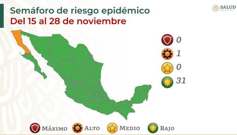 A excepción de Baja California, semáforo epidemiológico pinta de verde todo México