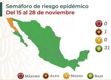 A excepción de Baja California, semáforo epidemiológico pinta de verde todo México
