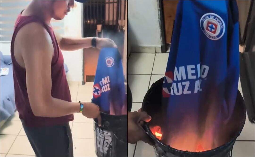 Aficionado quema jersey del Cruz Azul / Foto: Especiales