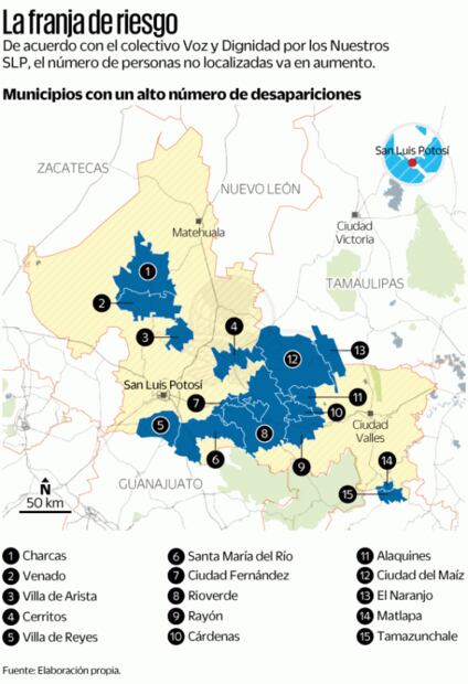 Registran en 15 municipios de SLP más casos de desaparición