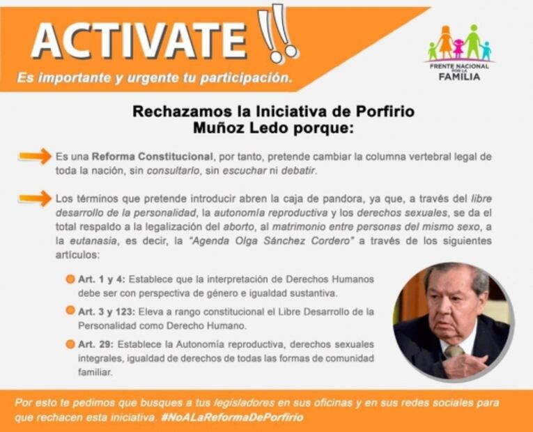 Frente Nacional por la Familia pide detener reforma sobre derecho a la libertad sexual