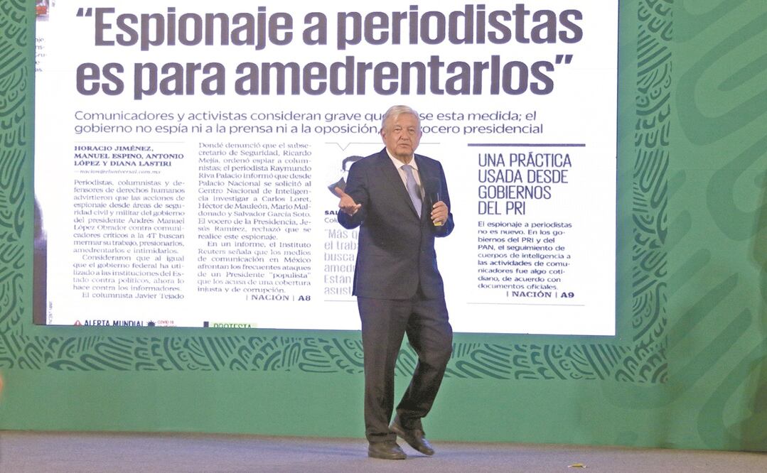 El presidente Andrés Manuel López Obrador señala que si hay pruebas de lo publicado por EL UNIVERSAL sobre el espionaje a periodistas, iniciará una investigación. Foto: CARLOS MEJÍA. EL UNIVERSAL