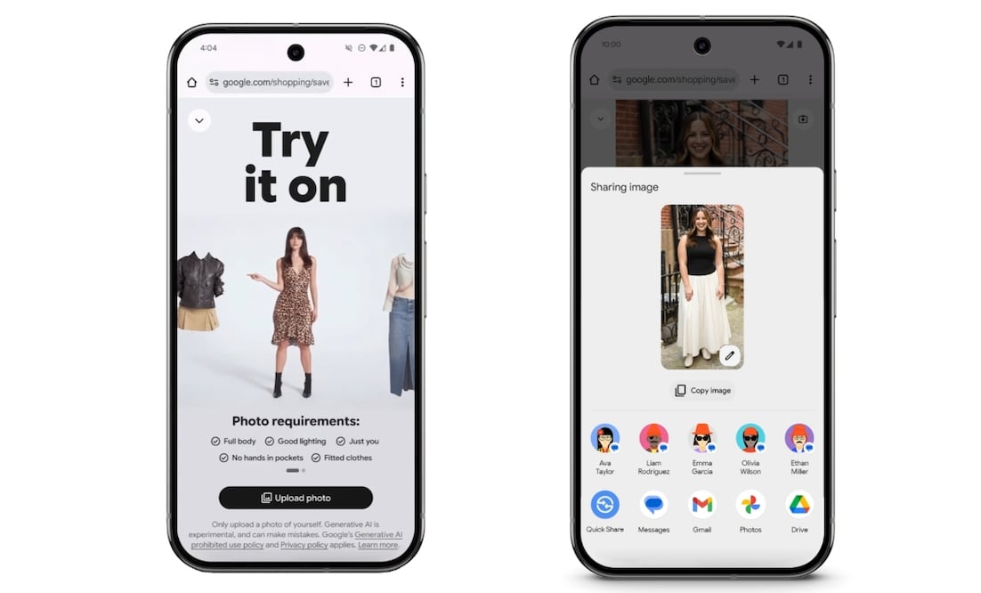 ¿No sabes qué ponerte? Google lo prueba por ti con ayuda de la IA. Imagen: Google