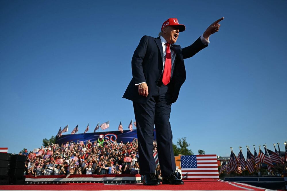 El presidente de Estados Unidos, Donald Trump, en el recinto ferial estatal de Iowa, en Des Moines. Foto: AFP