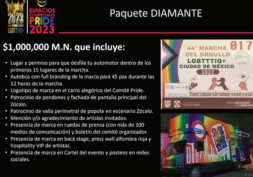 Supuestos paquetes para la marcha LGBT+ CDMX2023