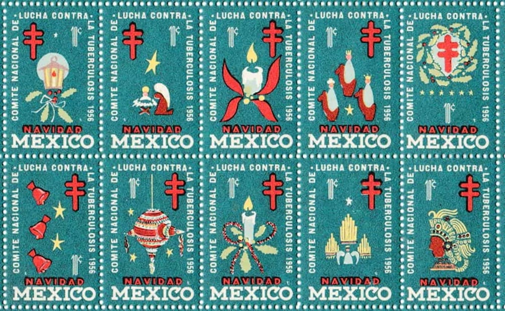 Primera edición de timbres antituberculosos con 50 diferentes diseños, 1956. Foto: ESPECIAL/Tomado de John Denune's ChristmasSeals.net.