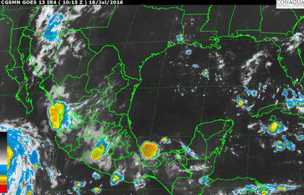 Lluvias con intervalos de chubascos en Jalisco, Colima, Estado de México, Ciudad de México, Morelos y Pueblam (CONAGUA)