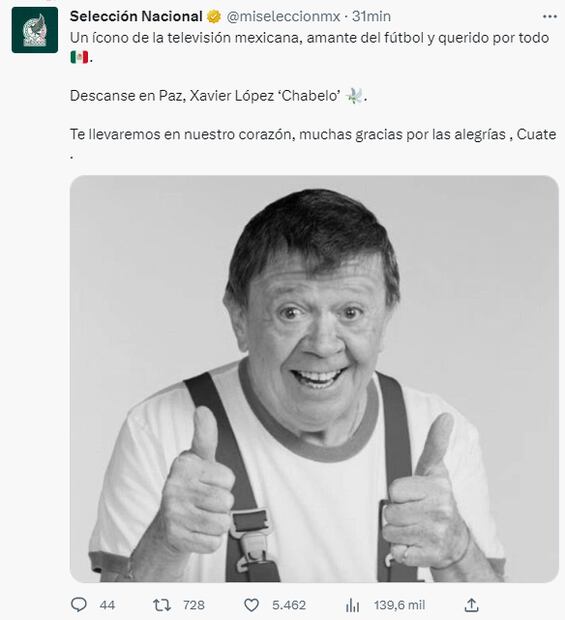 Mensaje de la Selección Mexicana tras muerte de Chabelo