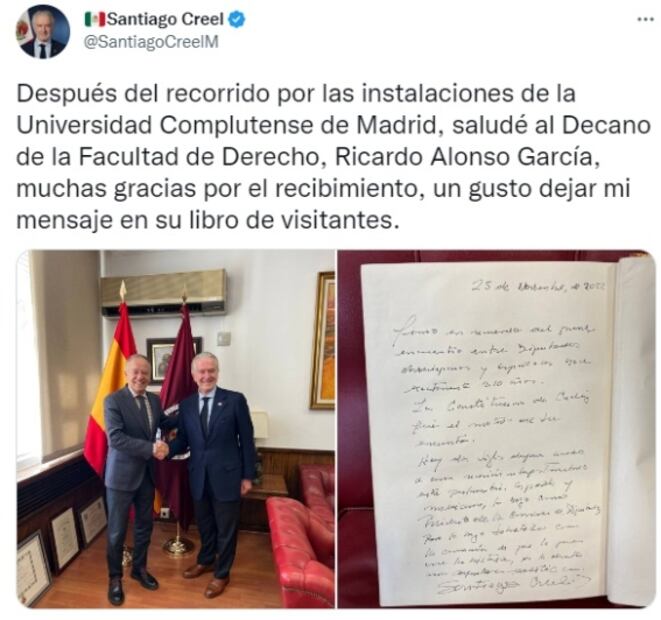 Creel imparte cátedra en Madrid sobre sector eléctrico, reforma electoral y militarización 