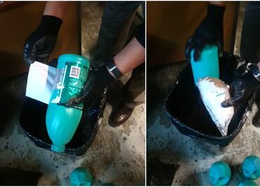 Hallan cristal y heroína ocultos en botellas de cloro en Tijuana