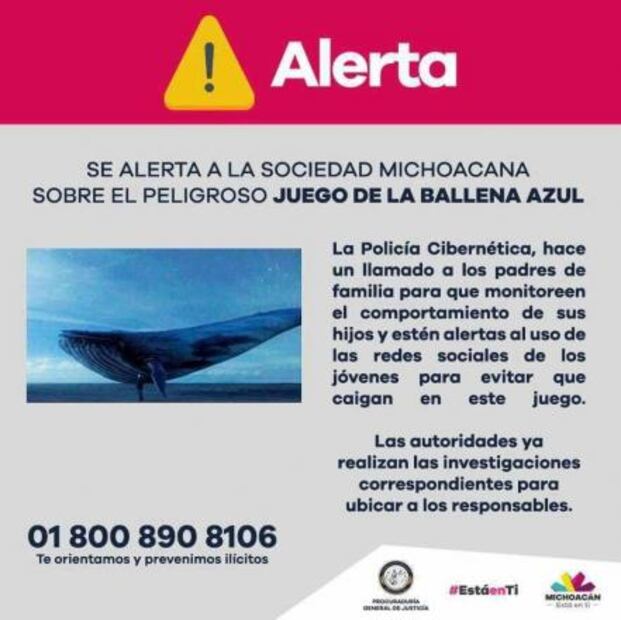 Emiten alerta en Michoacán por juego de "Ballena Azul"