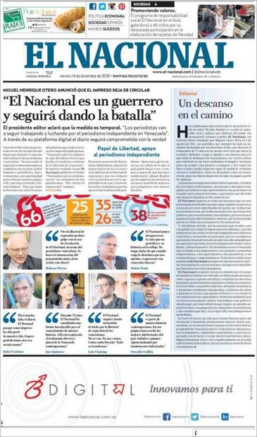 Diario venezolano El Nacional circula por última vez en papel