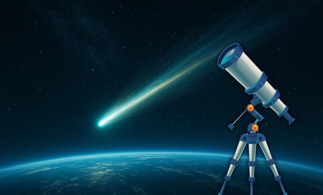 Su paso ofrecerá una oportunidad única para la ciencia y los telescopios del mundo se preparan para observar su trayectoria. Foto. Imagen generada con IA