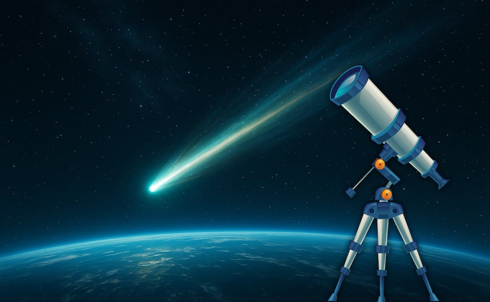 Su paso ofrecerá una oportunidad única para la ciencia y los telescopios del mundo se preparan para observar su trayectoria. Foto. Imagen generada con IA