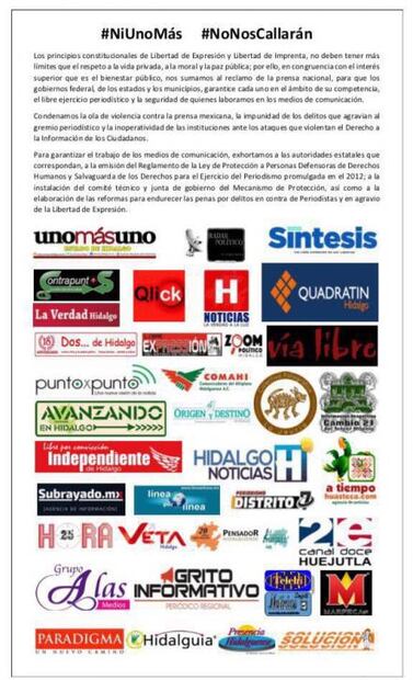 Periodistas de Hidalgo también dicen Basta Ya