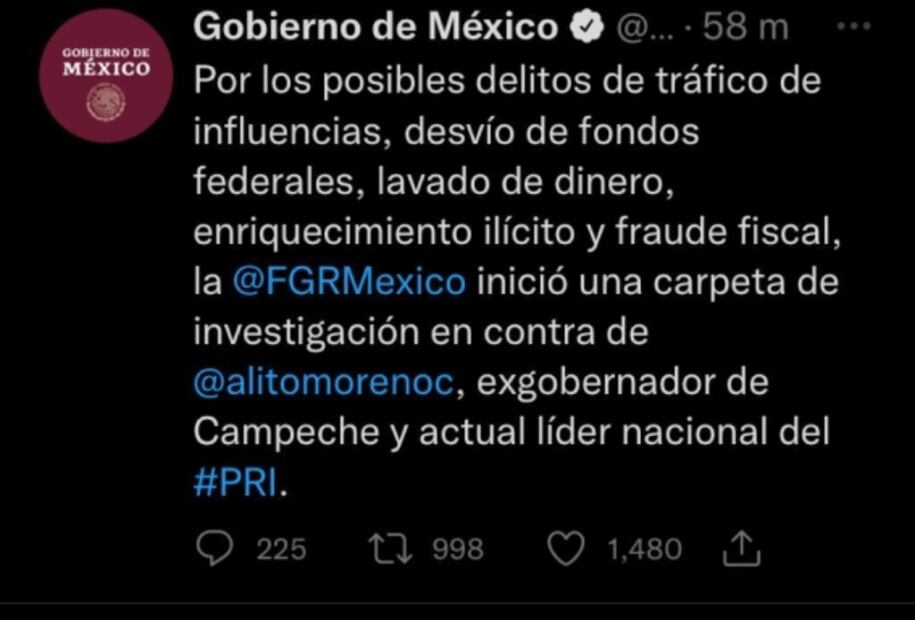 Presidencia anuncia que FGR abre investigación contra "Alito"... pero luego borra "tuit"