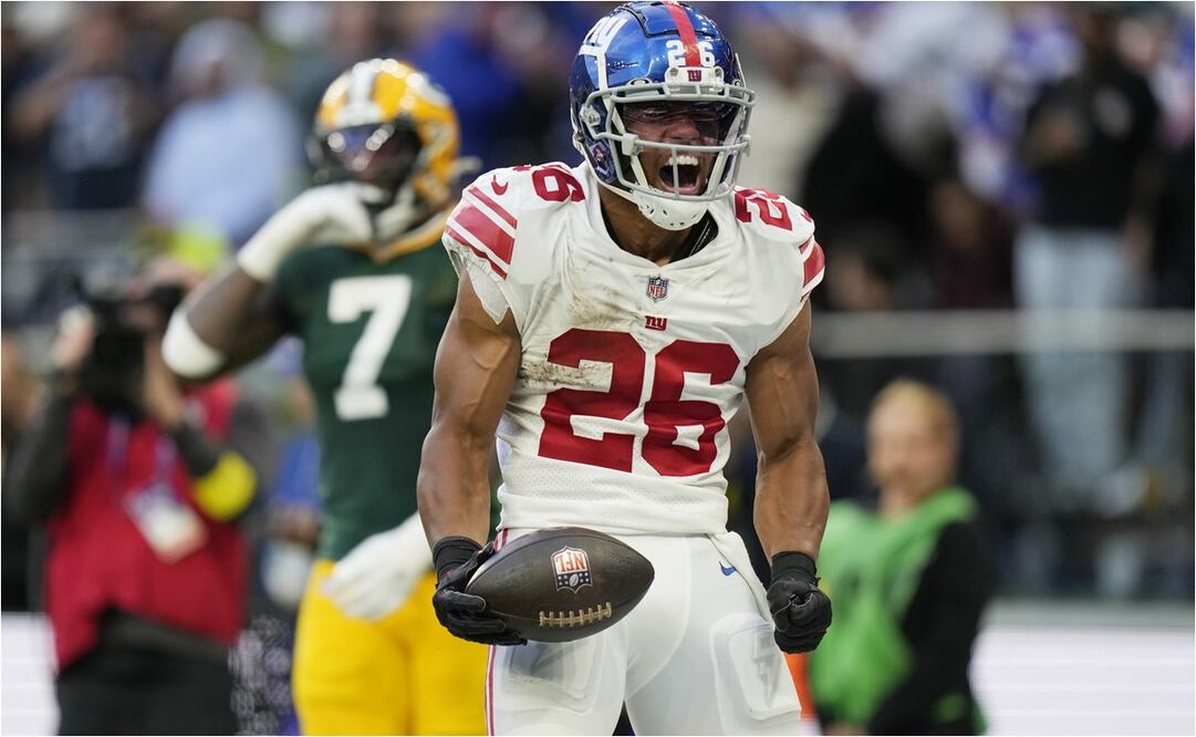 Saquon Barkley festejando el triunfo en el Reino Unido / Foto: AP