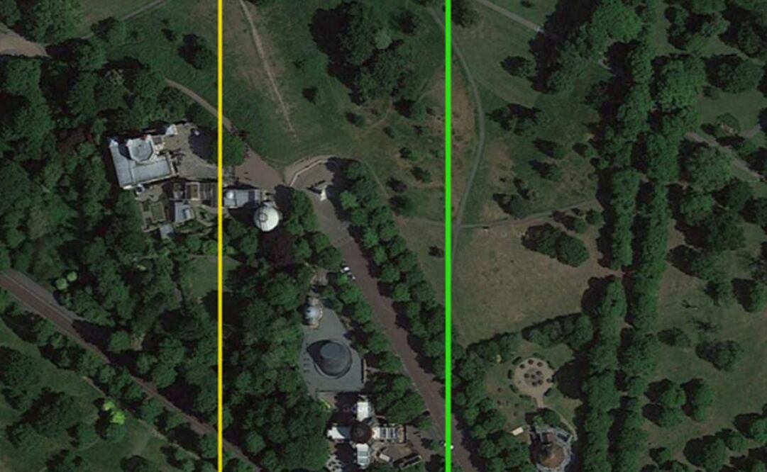 Línea amarilla refleja por dónde cruza el meridiano, la verde fija la posición nueva. Foto: Google Maps