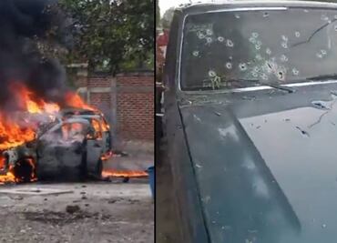Ardiendo en llamas: Así dejaron el vehículo de Hipólito Mora y sus escoltas tras ataque mortal en Michoacán: VIDEOS