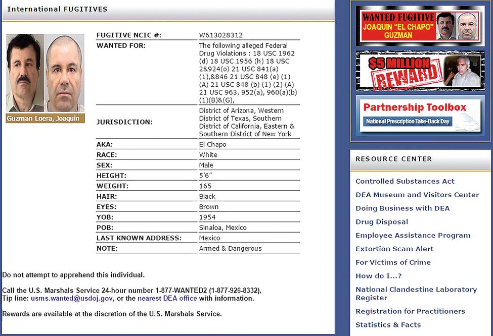 El 13 de julio pasado, la DEA actualizó su lista negra con dos fotografías de El Chapo cuando fue detenido en 2014 y al ser fich ado en El Altiplano (ESPECIAL)