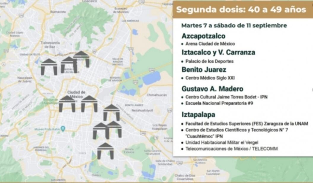Hoy aplican segunda dosis contra Covid para 40-49 años en 6 alcaldías de CDMX