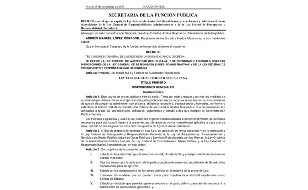 Este miércoles entra en vigor la Ley Federal de Austeridad Republicana. Foto: Twitter @Irma_Sandoval