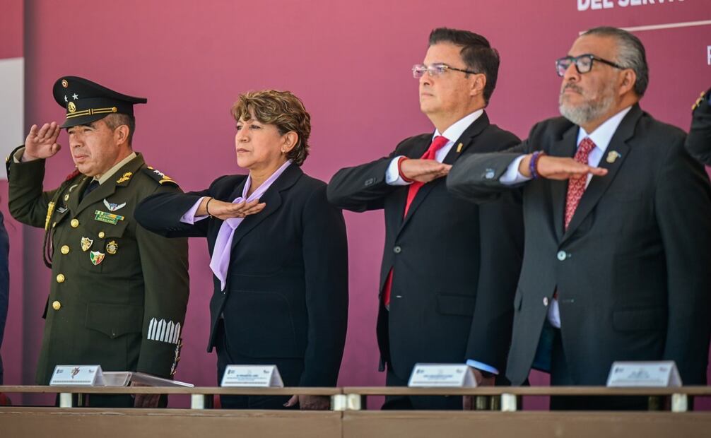 Delfina Gómez asiste a ceremonia por aniversario de la Batalla de Puebla en Edomex (05/05/2025). Foto: Especial