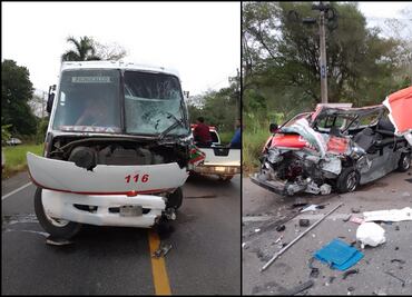 Choque entre unidades de transporte público deja un muerto y 7 heridos en carretera de Tabasco
