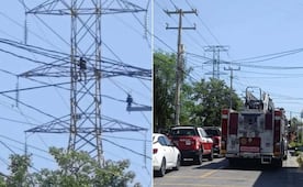 Joven sube a torre de alta tensión en Mérida, Yucatán; es rescatado por cuerpos de emergencia