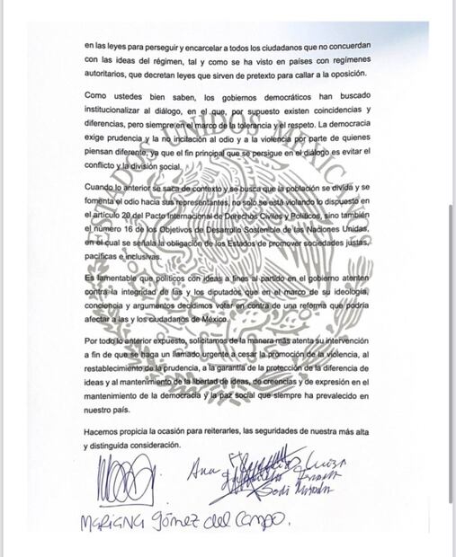 Legisladores de Va por México denuncian a Morena ante la ONU por campaña de "traidores a la patria"